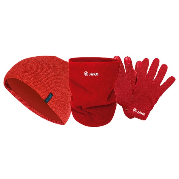 SET Rot | Strickmütze &amp; Neckwarmer &amp; Feldspielerhandschuhe Fleece