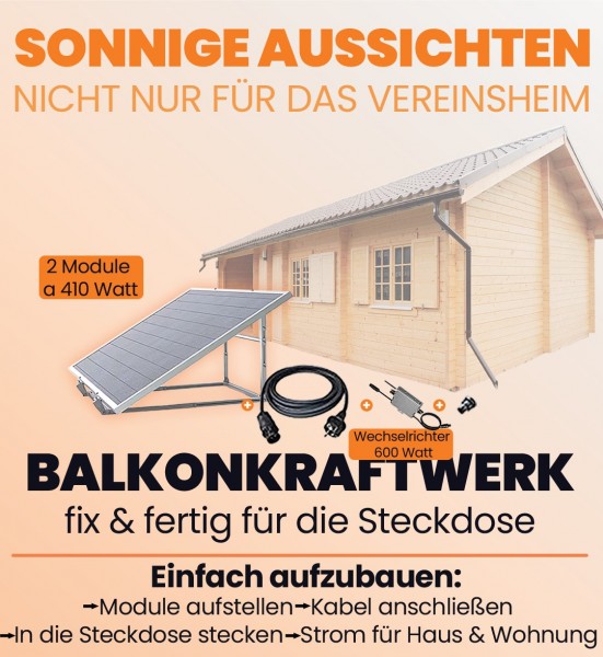 Balkonkraftwerk - 2x Solarpanel + Kabel + 600W Wechselrichter (WiFi)