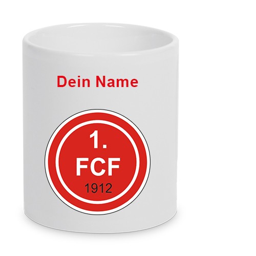 1. FC Fürstenberg - Keramiktasse LENA mit Name weiß
